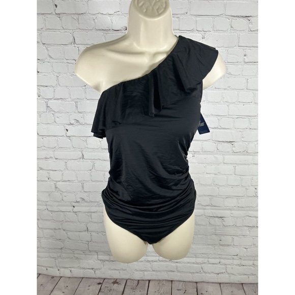 NWT Hilor Womens One Piece Swimsuit One Shoulder Swimwear Asymmetric Ruffle 14 - Picture 1 of 6
